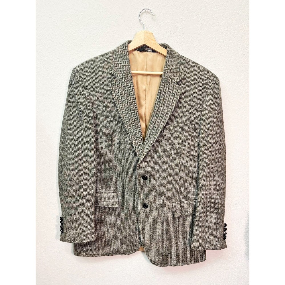 Harris Tweed Blazer Jos A Bank Herringbone Wool Sport Coat Hand Woven Scotland M